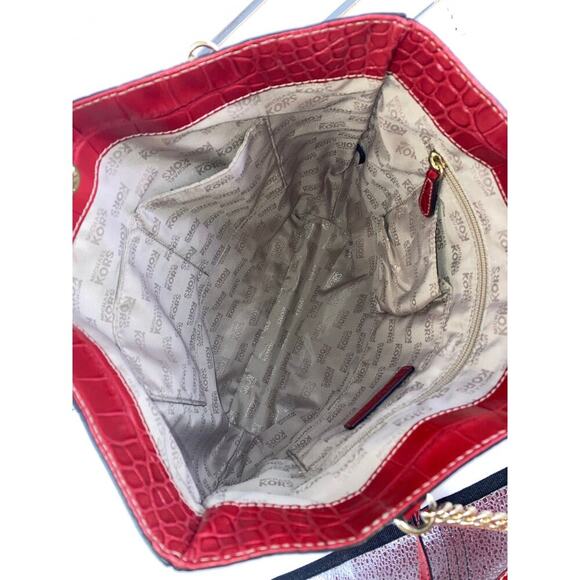 MICHEAL KORS, LARGE RED LEATHER ANIMAL PRINT SHOULDER BAG - Picture 10 of 11